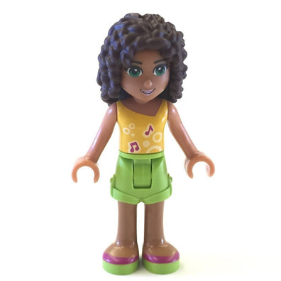 LEGO Minifigure-Andrea, Lime Shorts, Bright Light Orange Top with Music Notes-Friends-FRND094-Creative Brick Builders